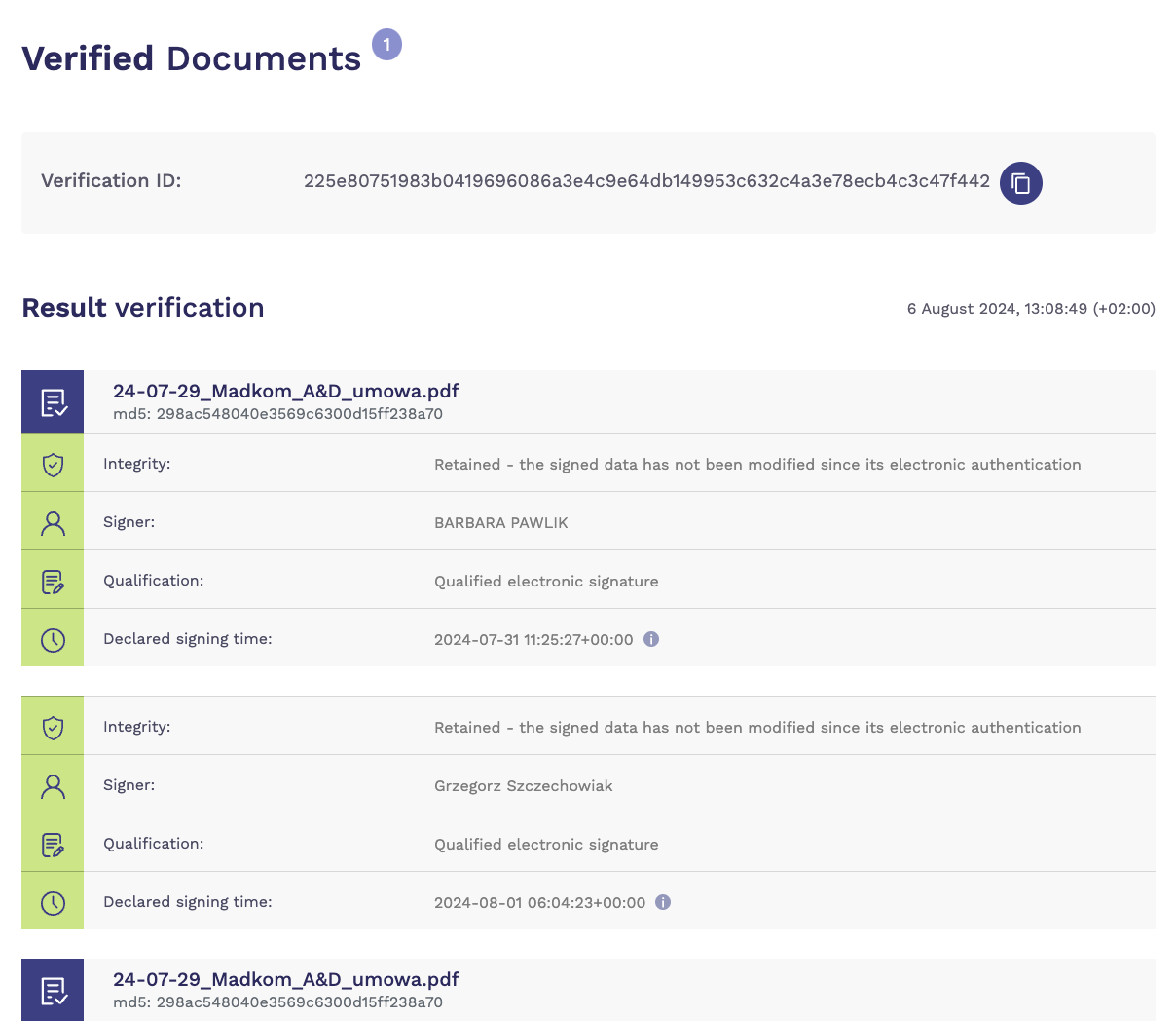 verified signature report